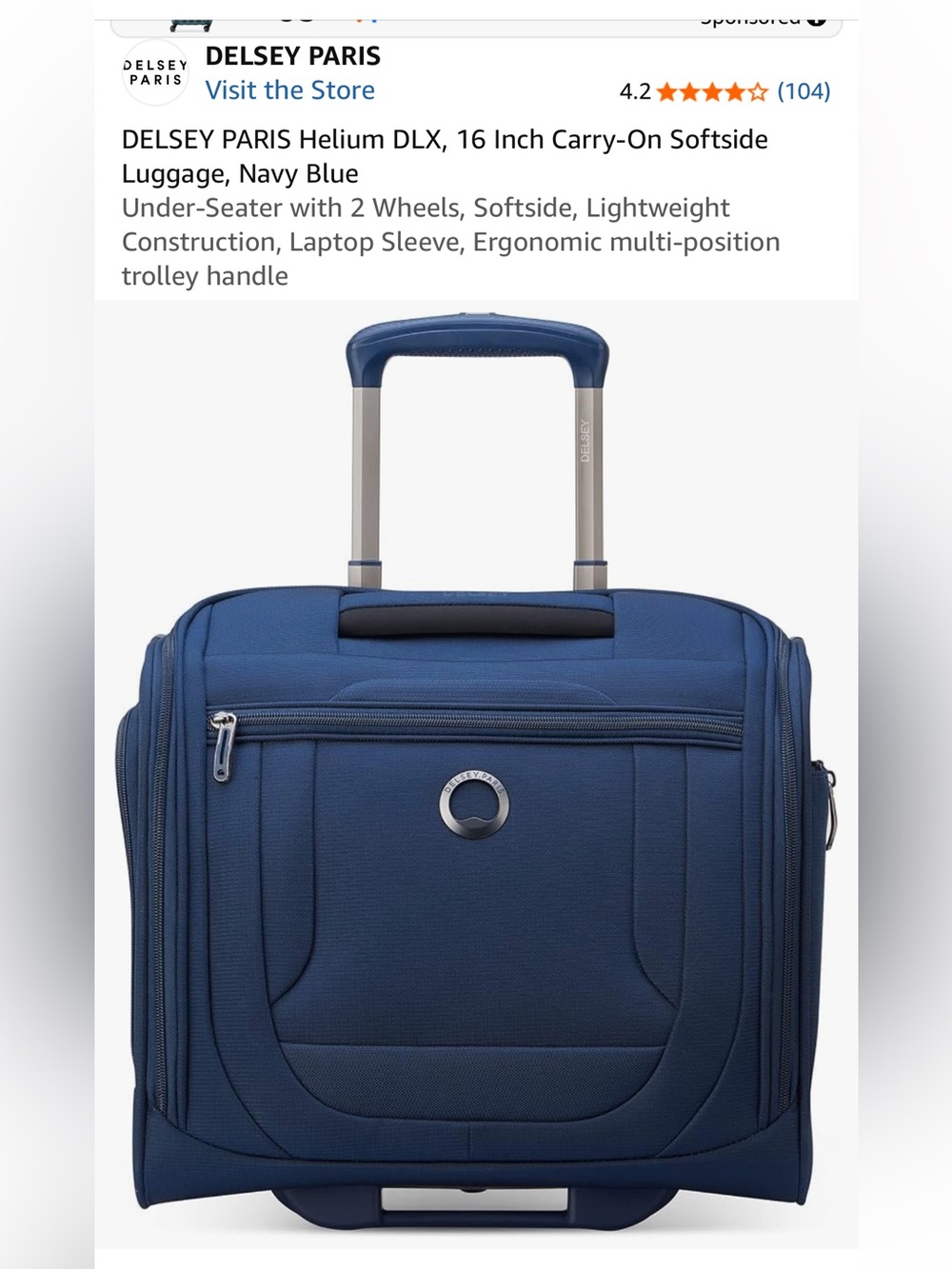 DELSEY Paris Helium DLX with 2 Wheels, Navy, rolling Carry on 16 Inch under seat